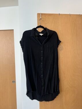 Umgee Black Button-Front Short Sleeve Dress